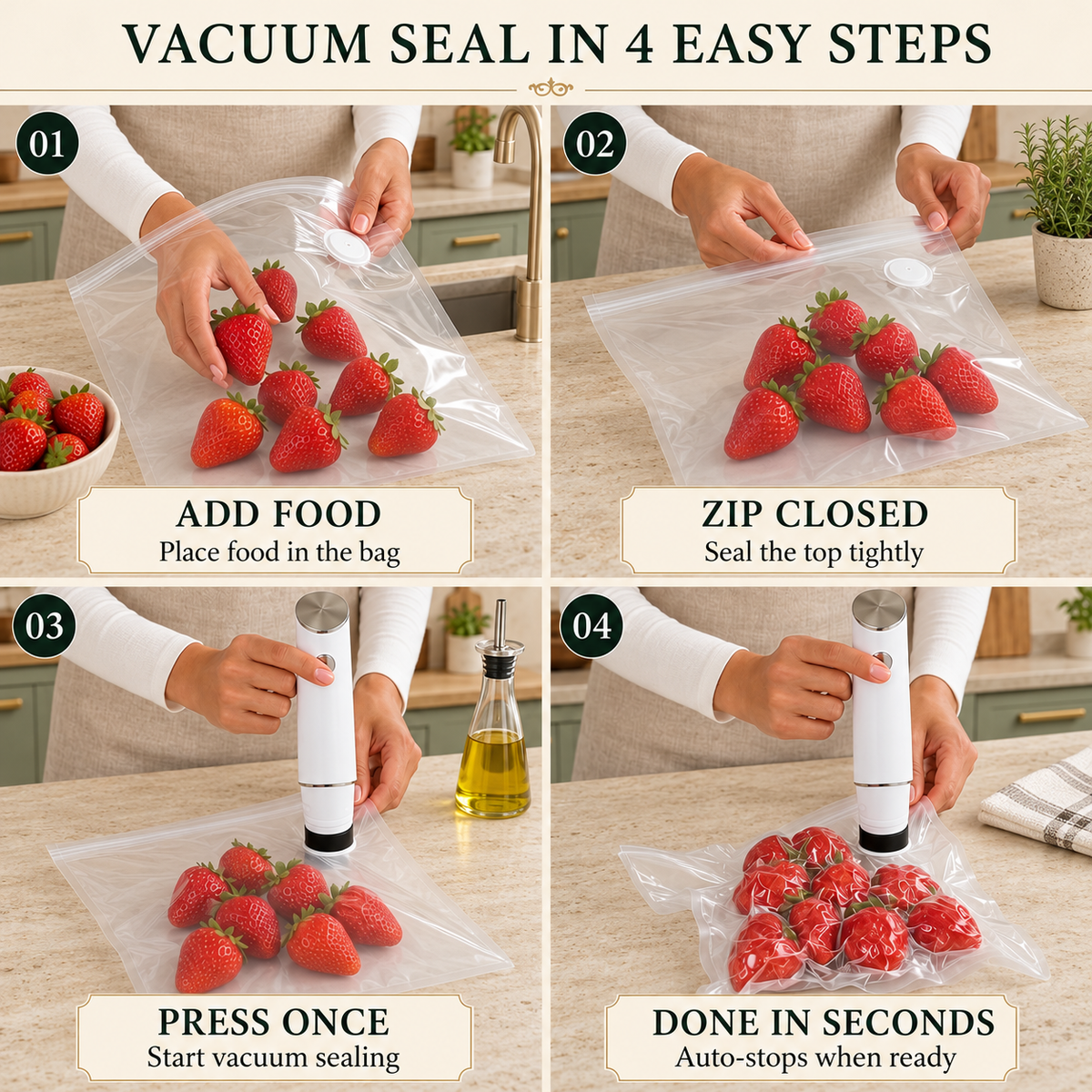 Portable Vacuum Food Sealer Bundle | Keeps Food Fresh 5x Longer
