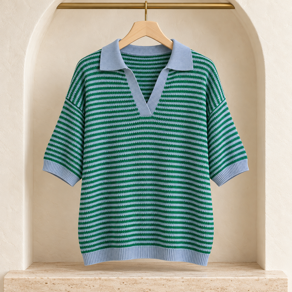 Women’s Striped Knit Polo Top