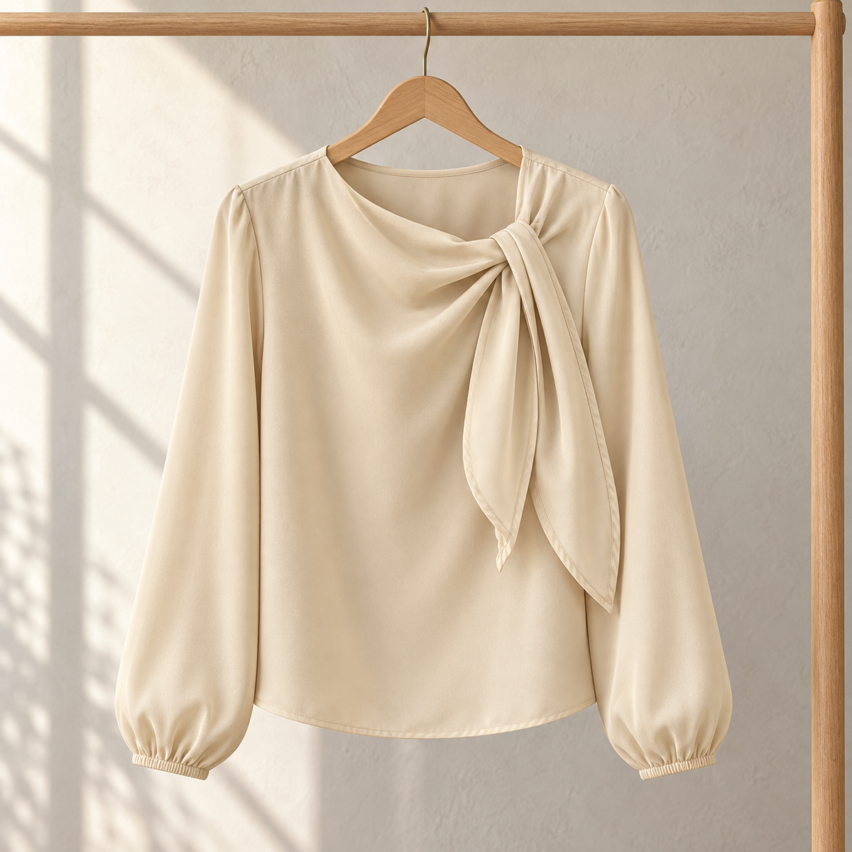 Women’s Long Sleeve Blouse with Draped Tie Neck