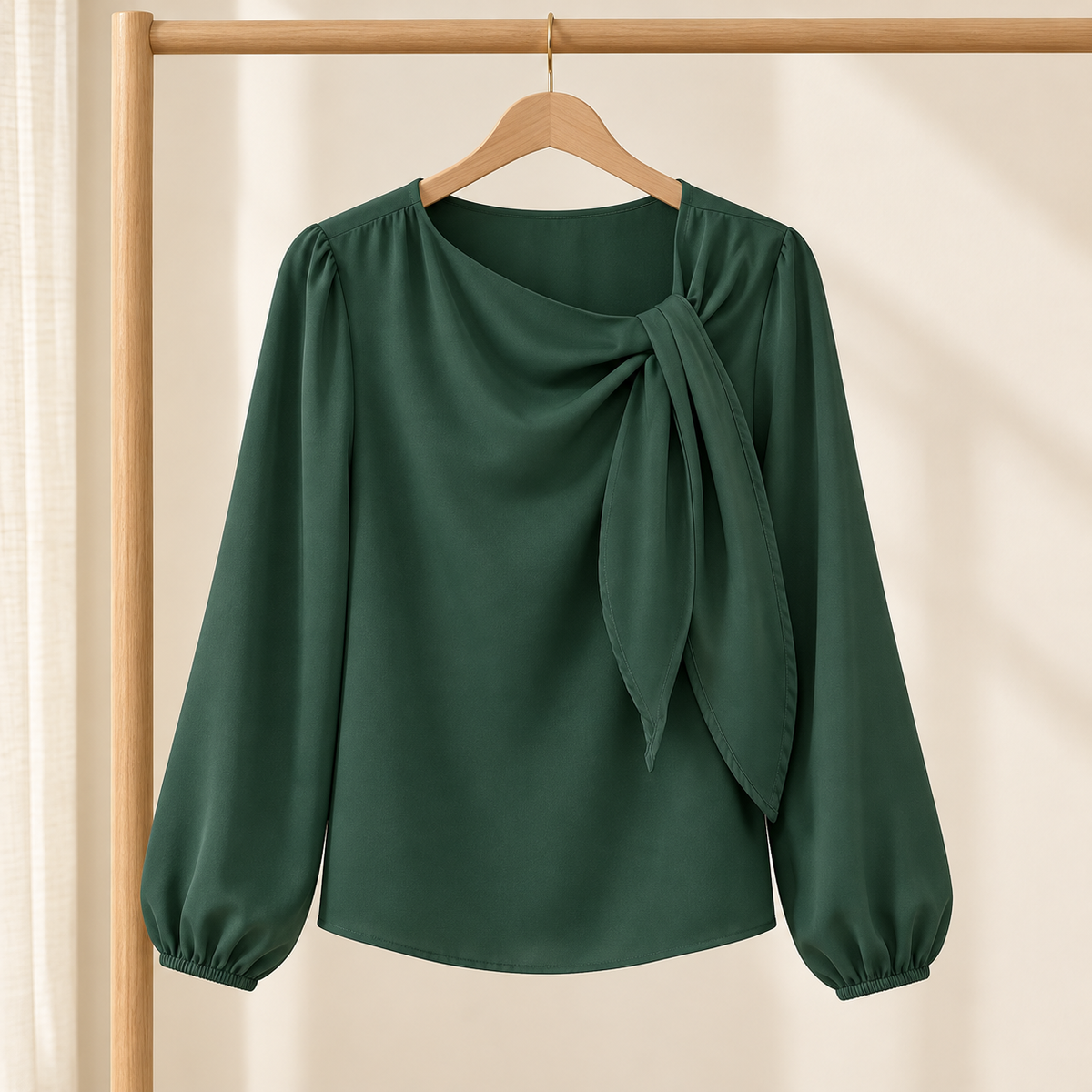 Women’s Long Sleeve Blouse with Draped Tie Neck