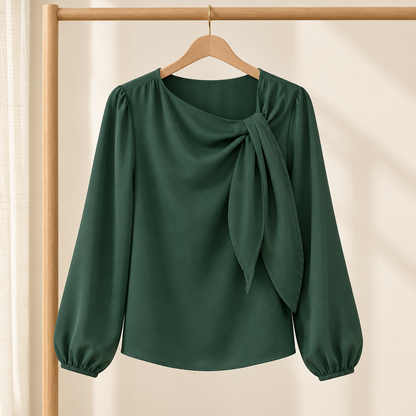 Women’s Long Sleeve Blouse with Draped Tie Neck