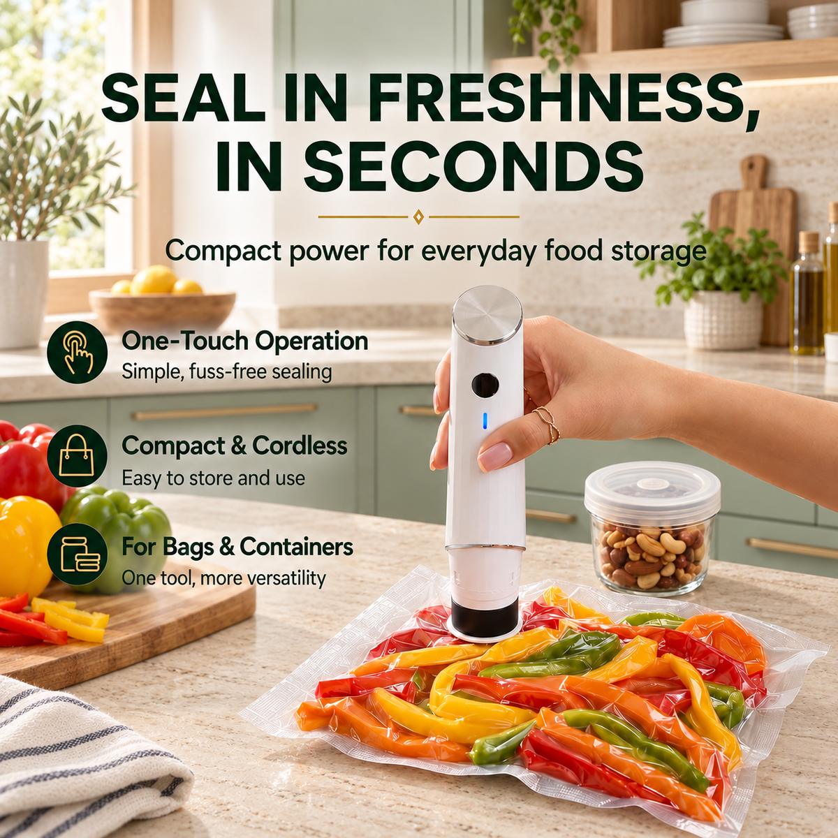 Portable Vacuum Food Sealer Bundle | Keeps Food Fresh 5x Longer