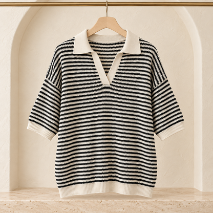 Women’s Striped Knit Polo Top
