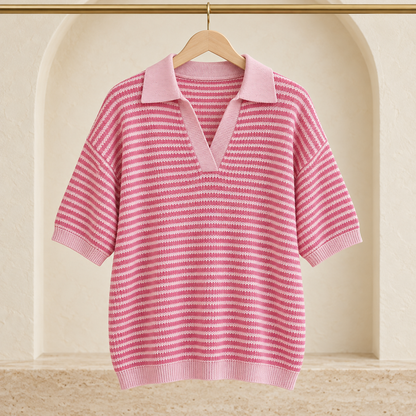 Women’s Striped Knit Polo Top