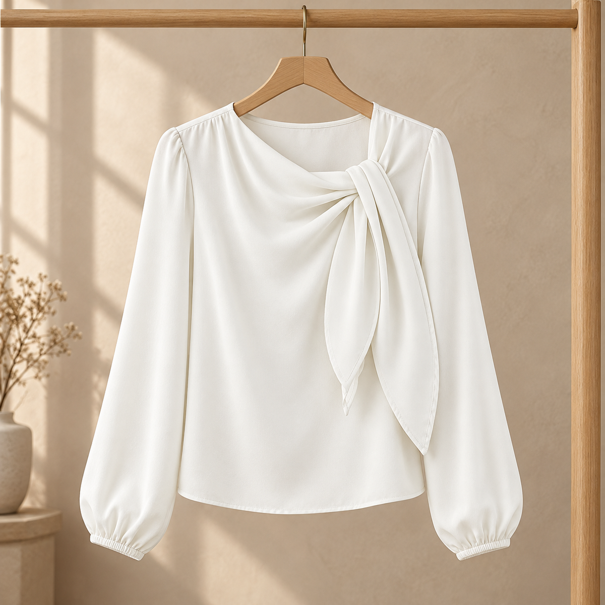 Women’s Long Sleeve Blouse with Draped Tie Neck