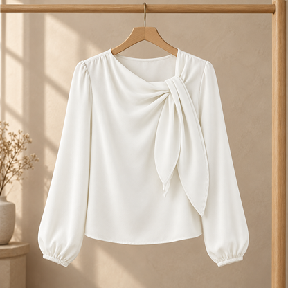 Women’s Long Sleeve Blouse with Draped Tie Neck