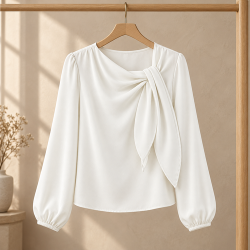 Women’s Long Sleeve Blouse with Draped Tie Neck