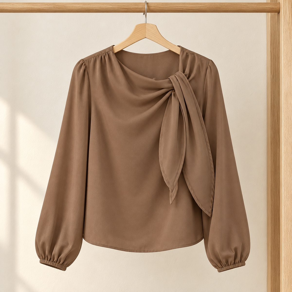 Women’s Long Sleeve Blouse with Draped Tie Neck