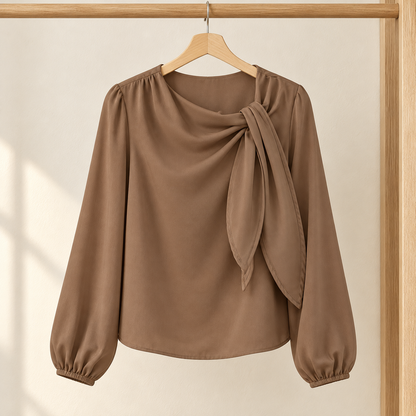 Women’s Long Sleeve Blouse with Draped Tie Neck