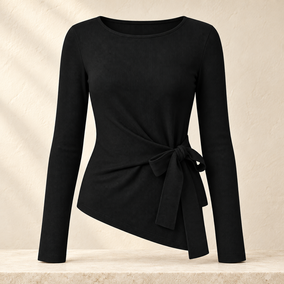 Women’s Ribbed Long Sleeve Side-Tie Top