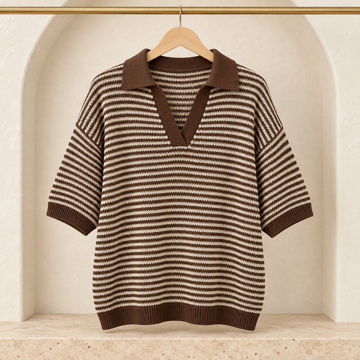 Women’s Striped Knit Polo Top
