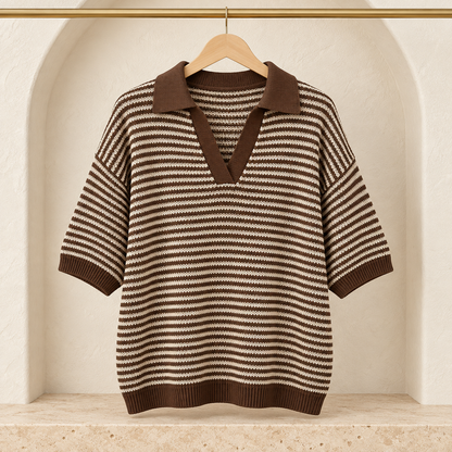 Women’s Striped Knit Polo Top