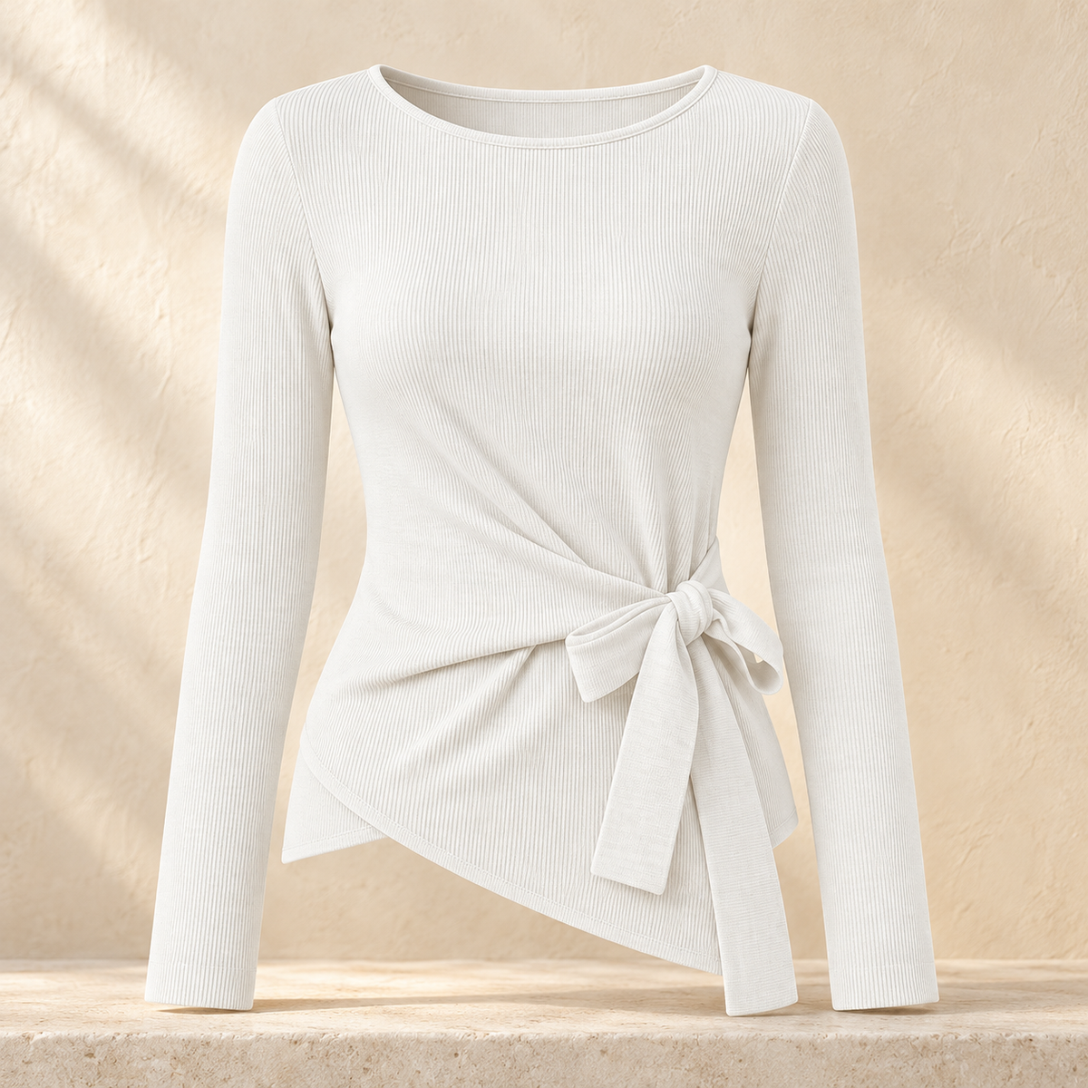 Women’s Ribbed Long Sleeve Side-Tie Top