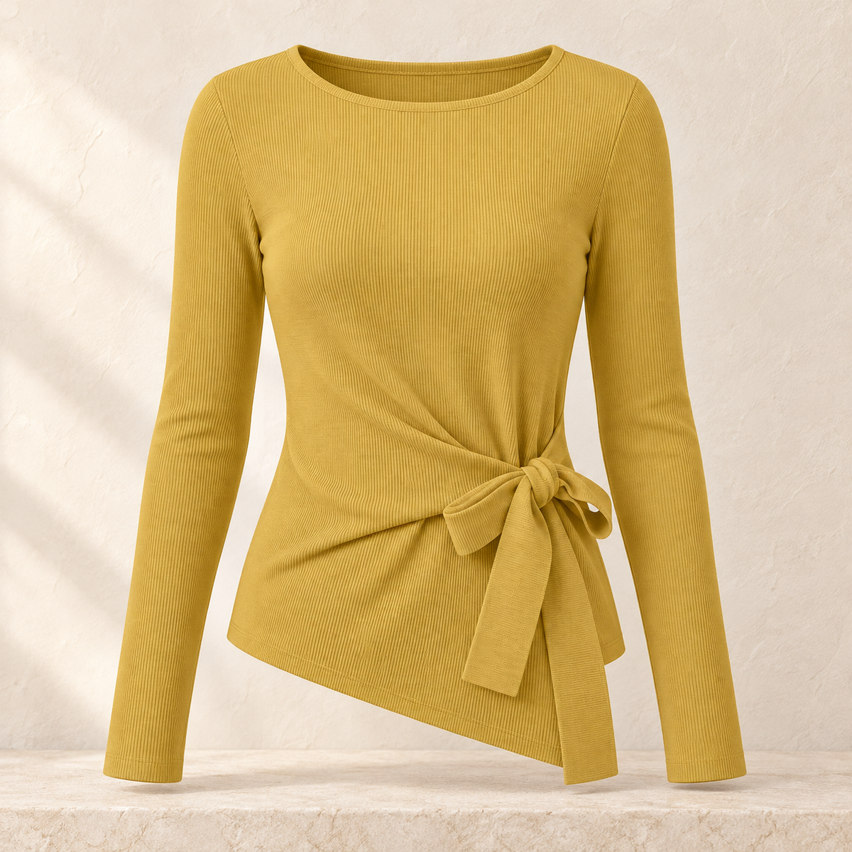 Women’s Ribbed Long Sleeve Side-Tie Top