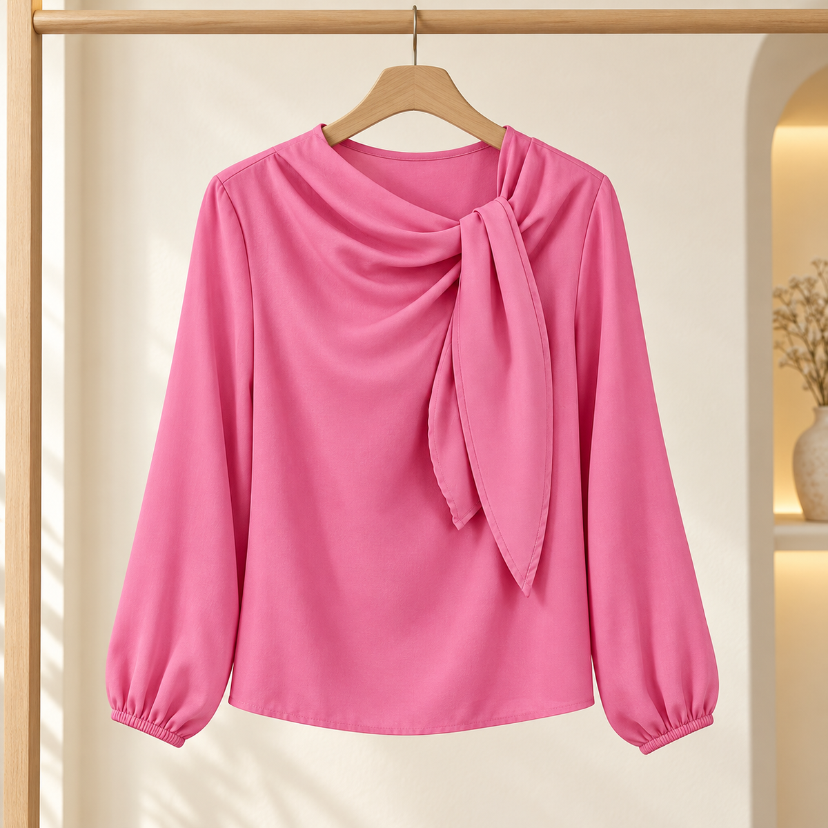 Women’s Long Sleeve Blouse with Draped Tie Neck