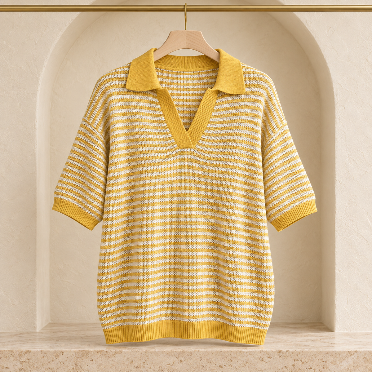 Women’s Striped Knit Polo Top
