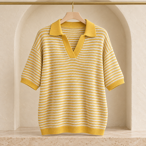 Women’s Striped Knit Polo Top
